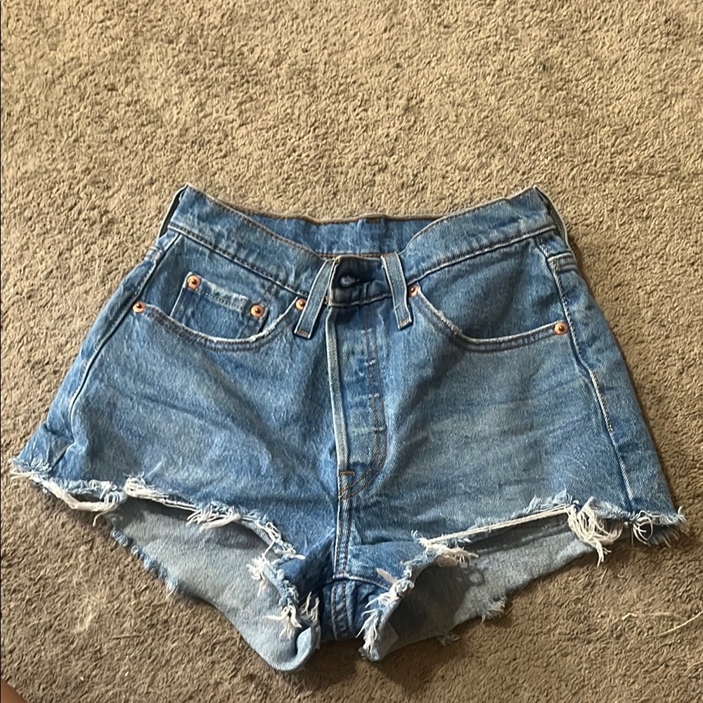 Levi's Blue Jean Shorts with Distressed Raw-Edge Hem